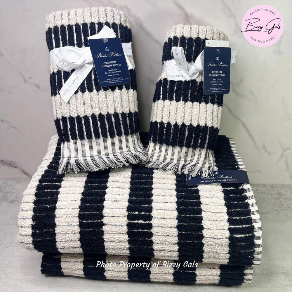 6 Pc BROOKS BROTHERS Mosaic Tiles Bath Hand Tip Towels Turkish